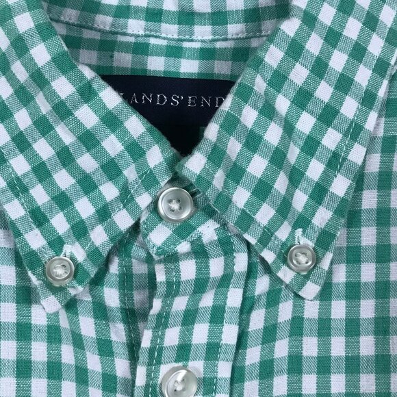 Lands End MENS gingham button down shirt green white check size large casual - Picture 2 of 5